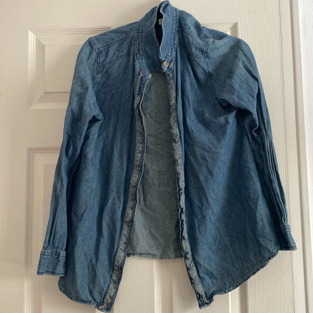 Jones New York ruffle denim button up